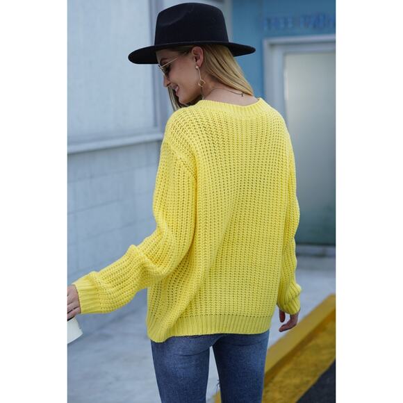NWT Yellow Cable Knit Crew Neck Sweater - Picture 3 of 3